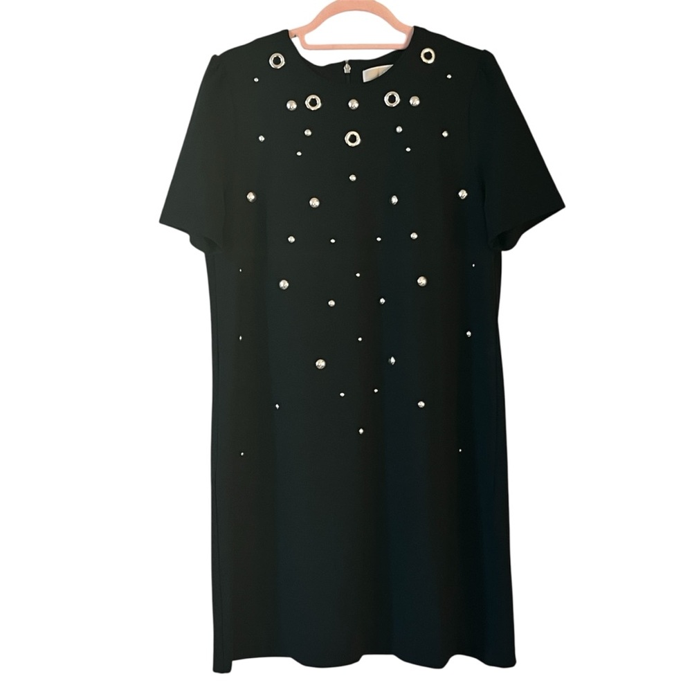 Michael Kors Black Mini Sheath Dress Silver Studs Lux Designer Office Size L
